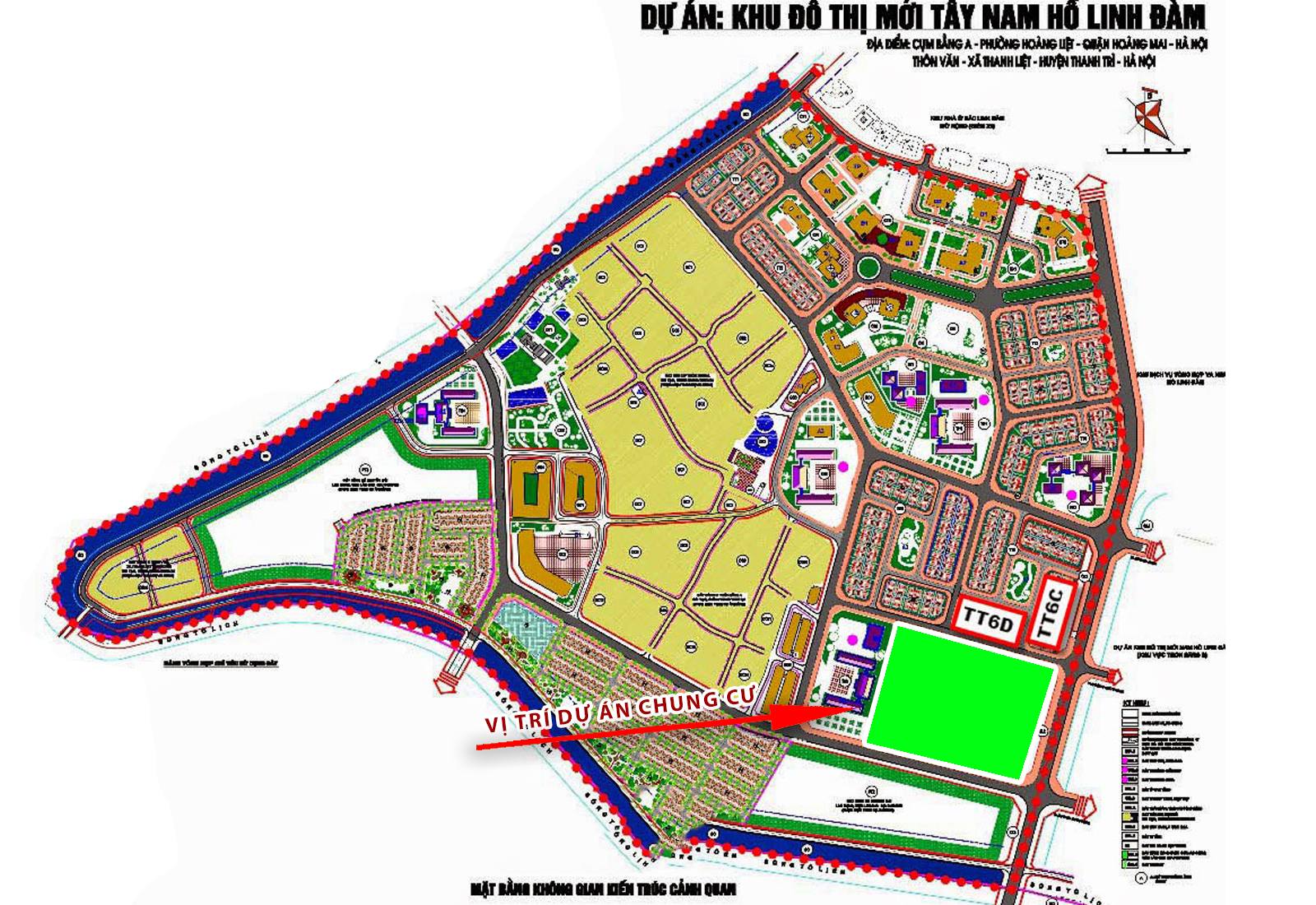 Vị trí dự án trên tổng mặt bằng toàn Khu đô thị mới Tây Nam Hồ Linh Đàm